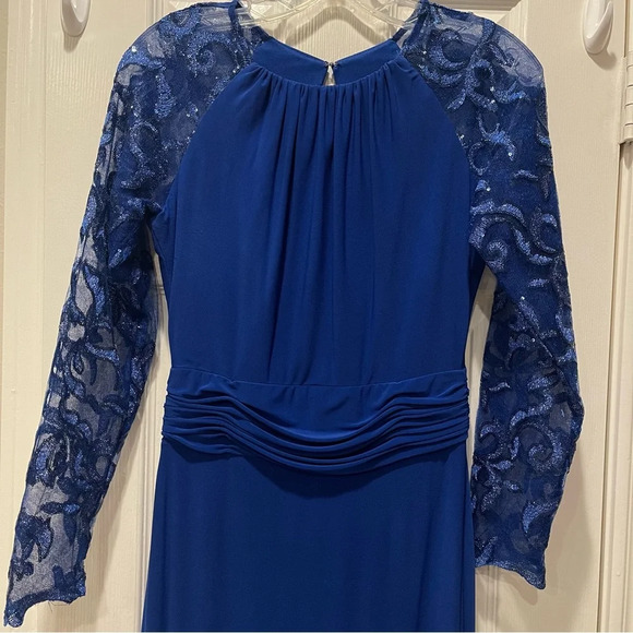 Marina Sequined Long Sleeves Cobalt Blue Evening Gown Sz 6 - Picture 3 of 11